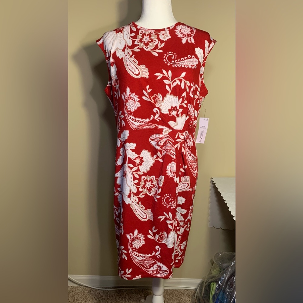 NWT Dress: Sleeveless Jersey, Midi Sheath, Twist at Waist, Petite L - Picture 2 of 13